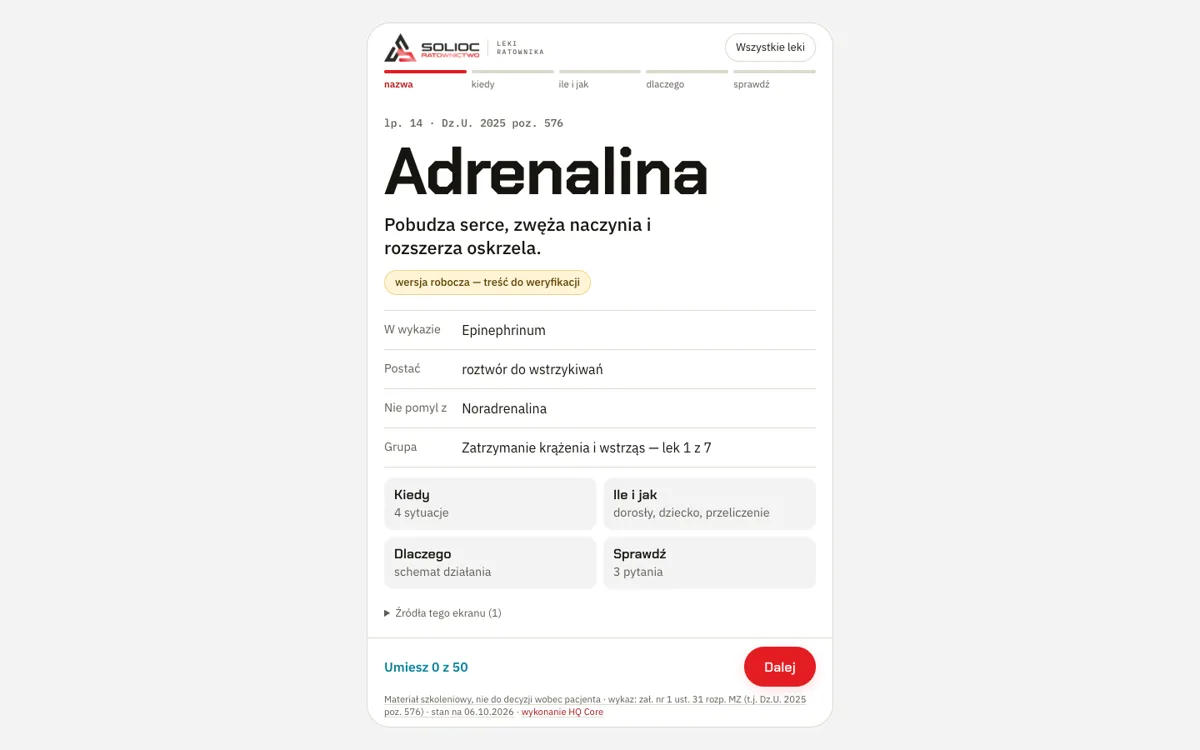 Kadr z aplikacji: Leki ratownika